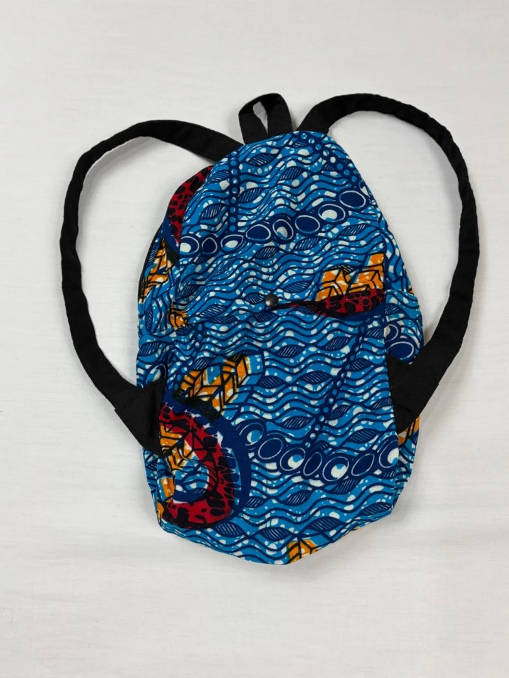 Zaabu Ankara Mini Backpack African Wax Print Blue Geometric Boho Travel Bag